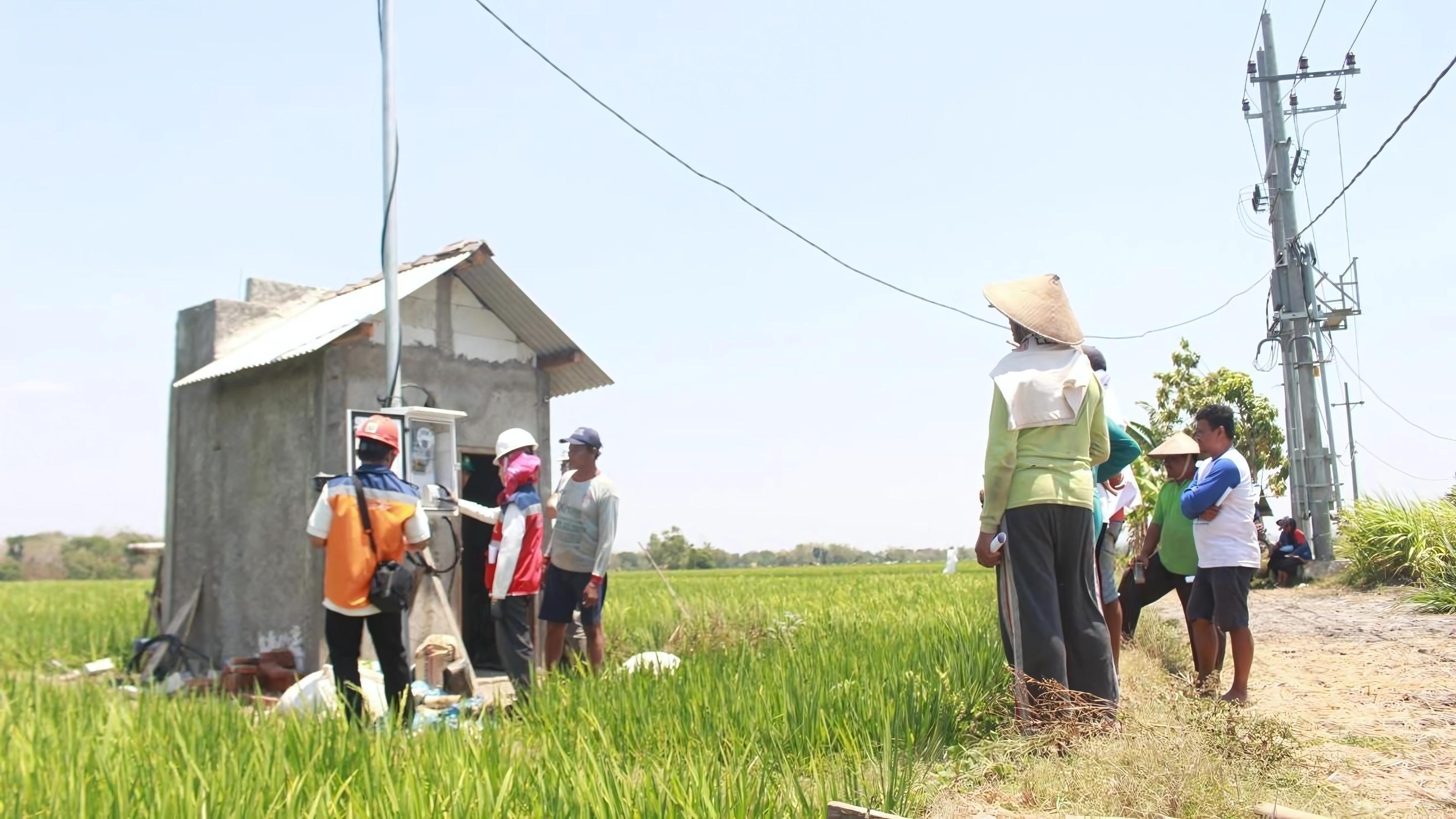 Salah satu petani di Desa Sukorejo, Ponorogo, Jawa Timur, mendengarkan penjelasan dari Petugas PLN terkait penggunaan kWh meter untuk mengontrol penggunaan listrik pompa air persawahan. FOTO; ISTIMEWA. 