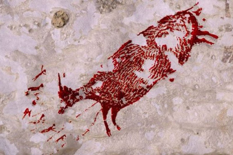 Lukisan-lukisan di gua yang terletak di Karst Sangkulirang-Mangkalihat, Kutai Timur disebut sebagai salah satu yang tertua di dunia. FOTO: ISTIMEWA
