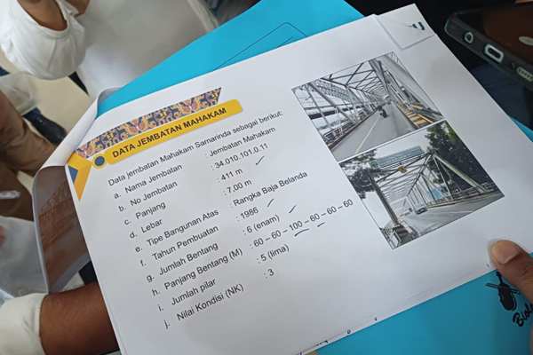 Data Jembatan Mahakam I. Tongkang penabrak jembatan melewati pilar dengan bentang jarak 60 meter yang tak seharusnya dilewati. FOTO: ISTIMEWA