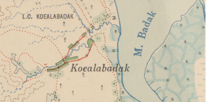 Kawasan Muara Badak di peta Dinas Topografi pada 1941. SUMBER: SAMARINDA, OPGENOMEN DOOR DEN TOPOGRAFISCHEN DIENST IN 1934-1935, 1941