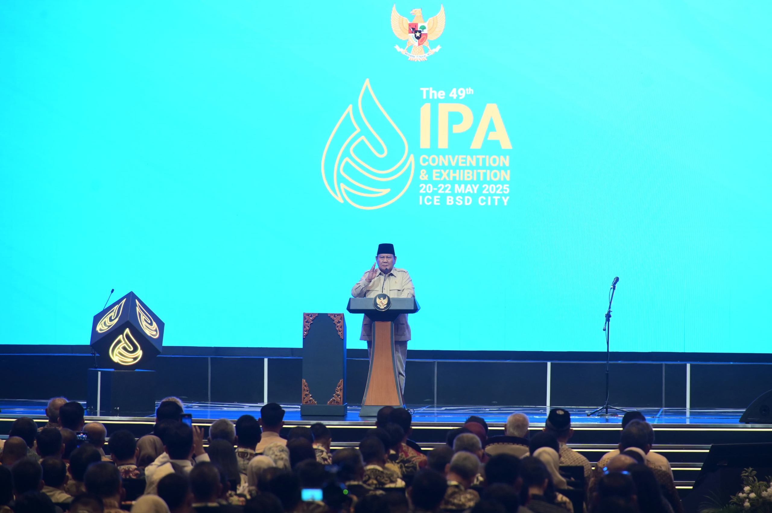 Dalam ajang The 49th Indonesia Petroleum Association Convention and Exhibition (IPA Convex) 2025, Presiden RI, Prabowo Subianto, menyampaikan bahwa Indonesia memiliki sumber daya gas yang cukup besar. FOTO; ISTIMEWA. 