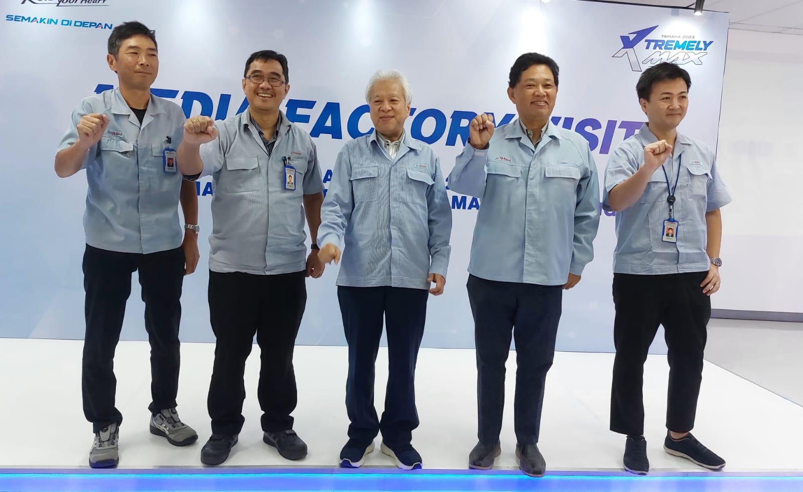 (kiri ke kanan), Production Director PT YIMM, Takashi Kimoto; Production Director PT YIMM, Teddy C Yacob; President Director & CEO PT YIMM, Dyonisius Beti; Vice President Director PT YIMM, Takeshita Naotaka; dan Marketing Director PT YIMM, Hiroshi Takeyama. FOTO: ISTIMEWA. 