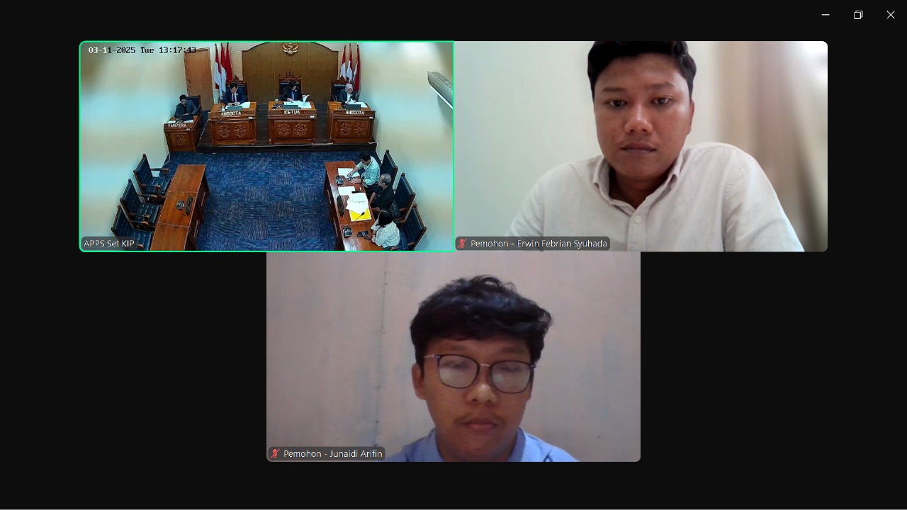 Tangkapan layer sidang sengketa informasi Junaidi Arifin dan Erwin Febrian Syuhada di KPI secara hybrid, pada 11 Maret 2025. FOTO: DOKUMENTASI JUNAIDI ARIFIN
